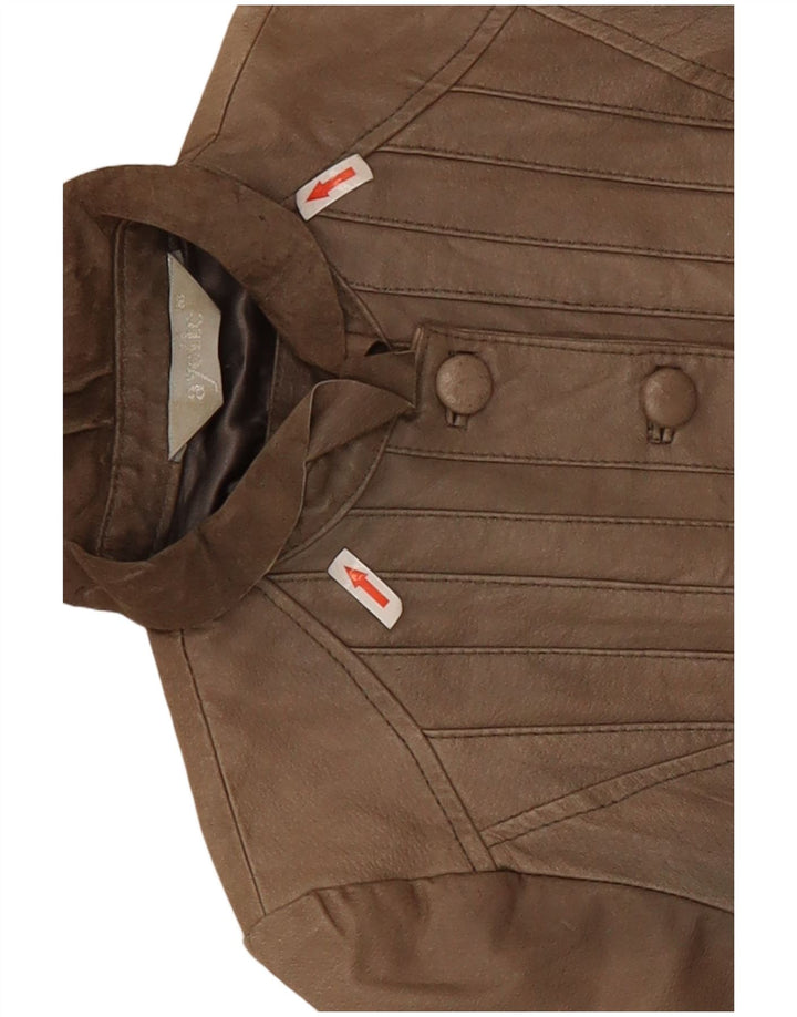 Vintage Dame Crop Læderjakke UK 10 Small Beige