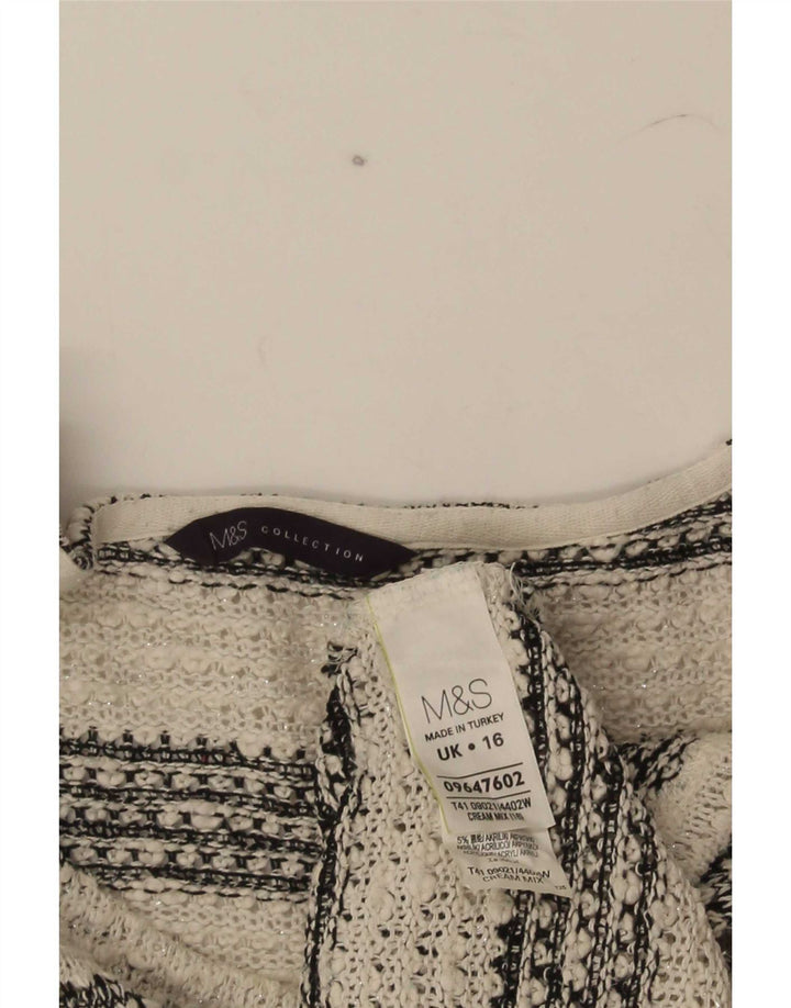Marks & Spencer Damestrik bluse Top UK 16 Large Off White Stribet Bomuld
