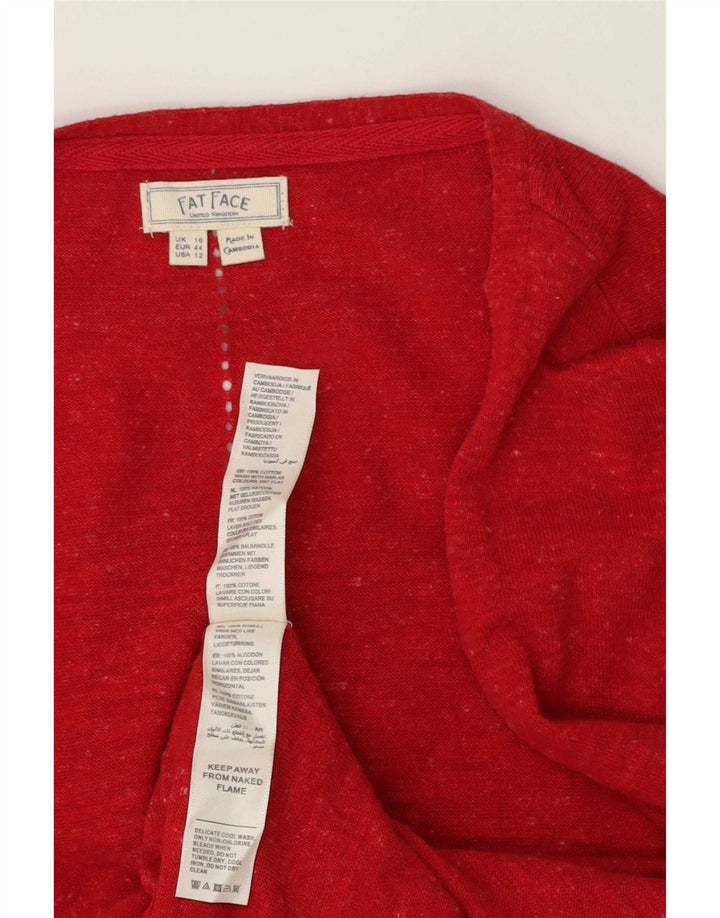 Fat Face Womens Open Cardigan Sweater UK 16 Large Red Bomuld