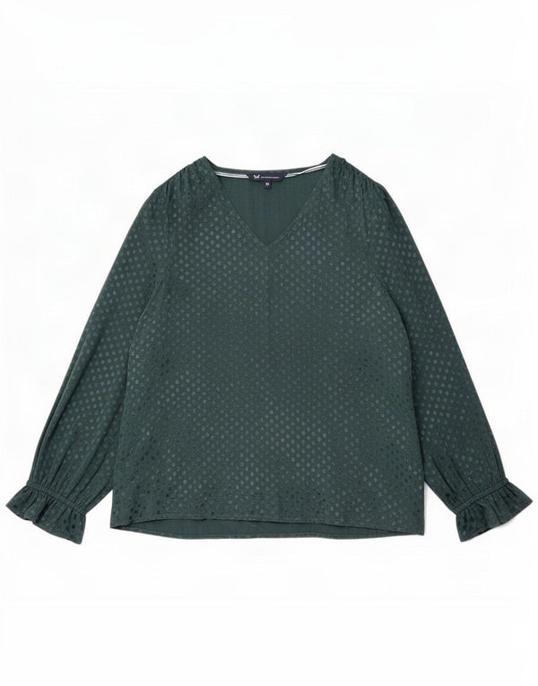 Crew Clothing Dame Langærmet Bluse Top UK 12 Medium Green Polka Dot
