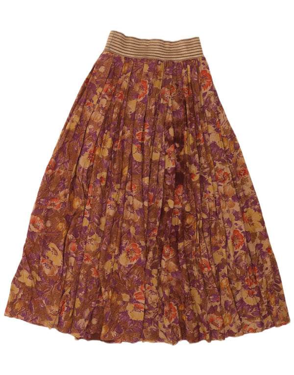 Vintage midi plisseret nederdel til kvinder W24 XS flerfarvet blomster