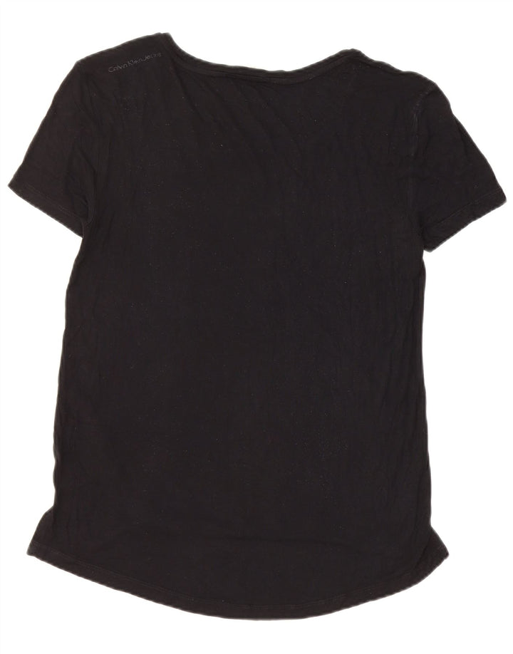 Calvin Klein Dame Grafisk T-Shirt Top UK 10 Small Black Viscose