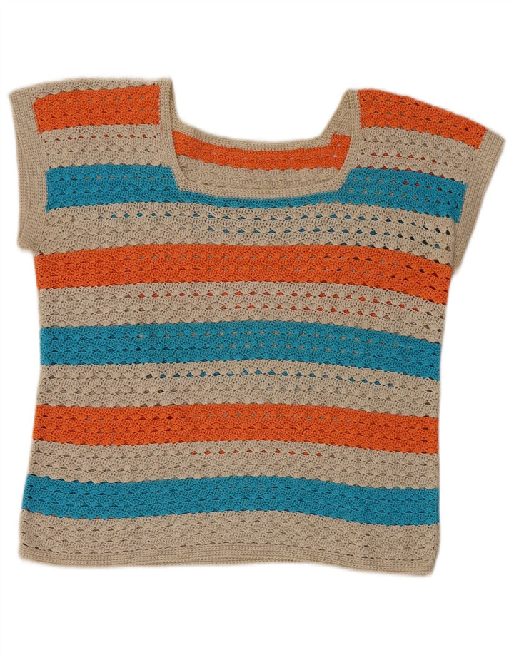 Vintage Dame Kortærmet Boat Neck Jumper Sweater UK 14 Large Multicolou