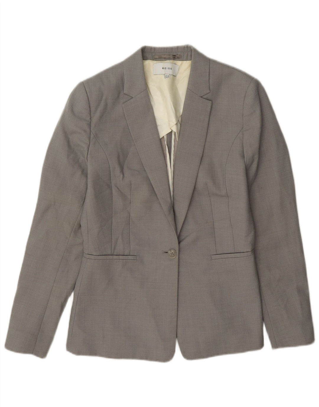 Reiss Dame 1 Knap Blazer Jacket UK 10 Small Grey Uld
