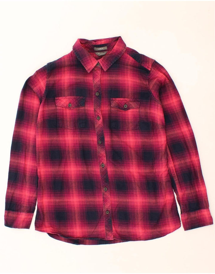 EDDIE BAUER Womens Classic Fit Flannel Shirt UK 14 Medium Pink Check Vintage Eddie Bauer and Second-Hand Eddie Bauer from Messina Hembry 
