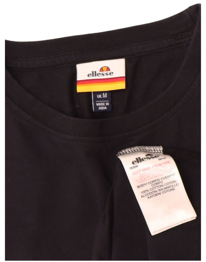 Ellesse Herre Grafisk T-Shirt Top Medium Sort Bomuld