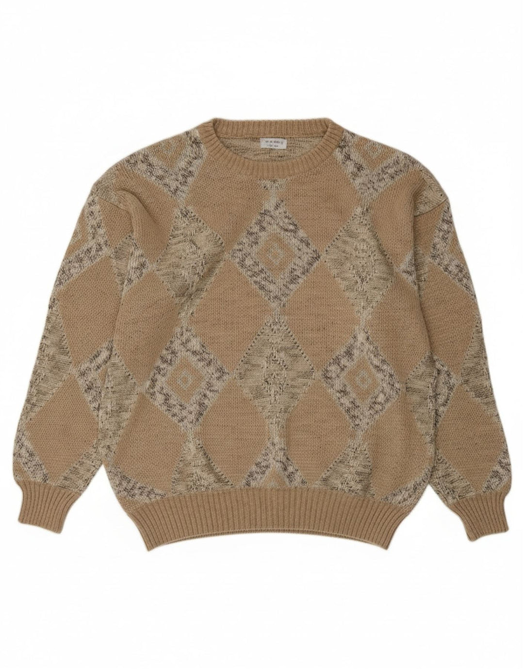 APART Womens Crew Neck Jumper Sweater EU 40 Medium Beige Argyle/Diamond