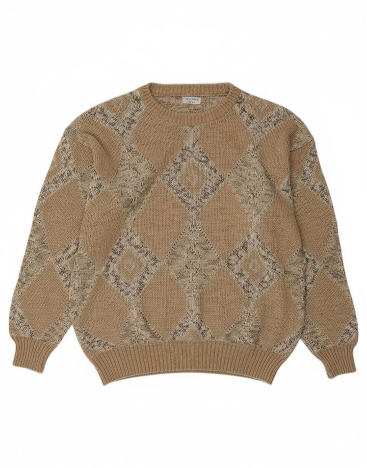 APART Womens Crew Neck Jumper Sweater EU 40 Medium Beige Argyle/Diamond
