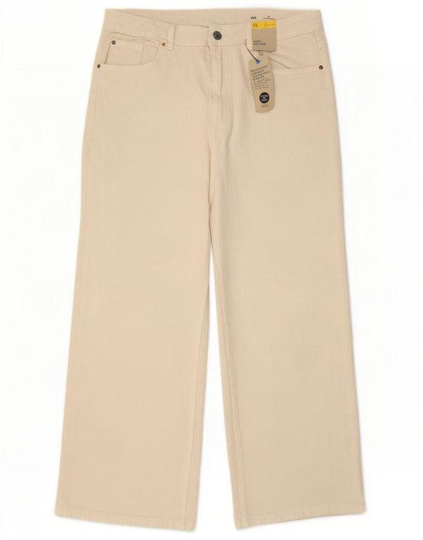 Marks & Spencer Womens High Rise Wide Leg Jeans UK 16 Large W34 L28 Beige