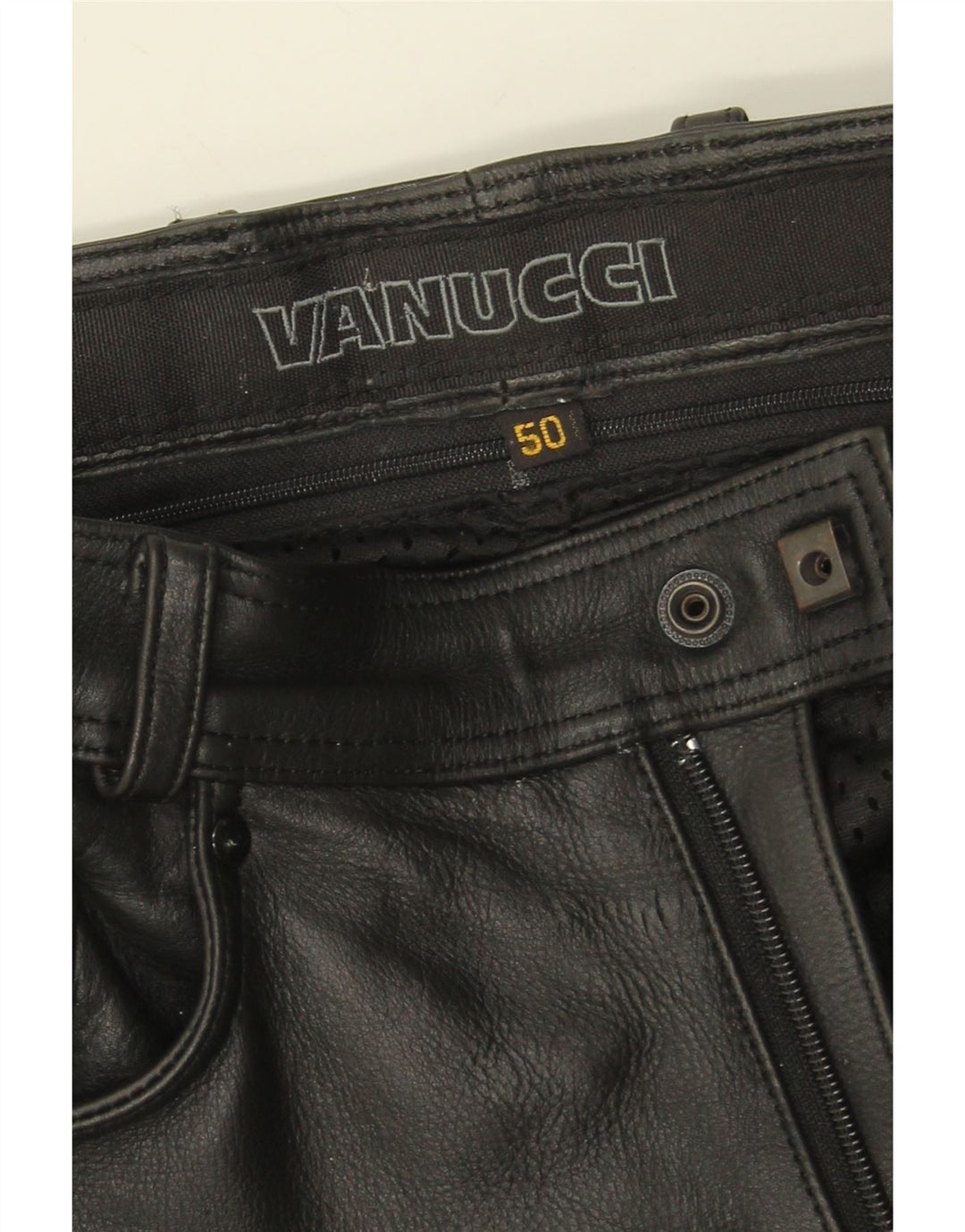 Vanucci Herre Lige Casual Bukser IT 50 Large W34 L31 Sort Læder