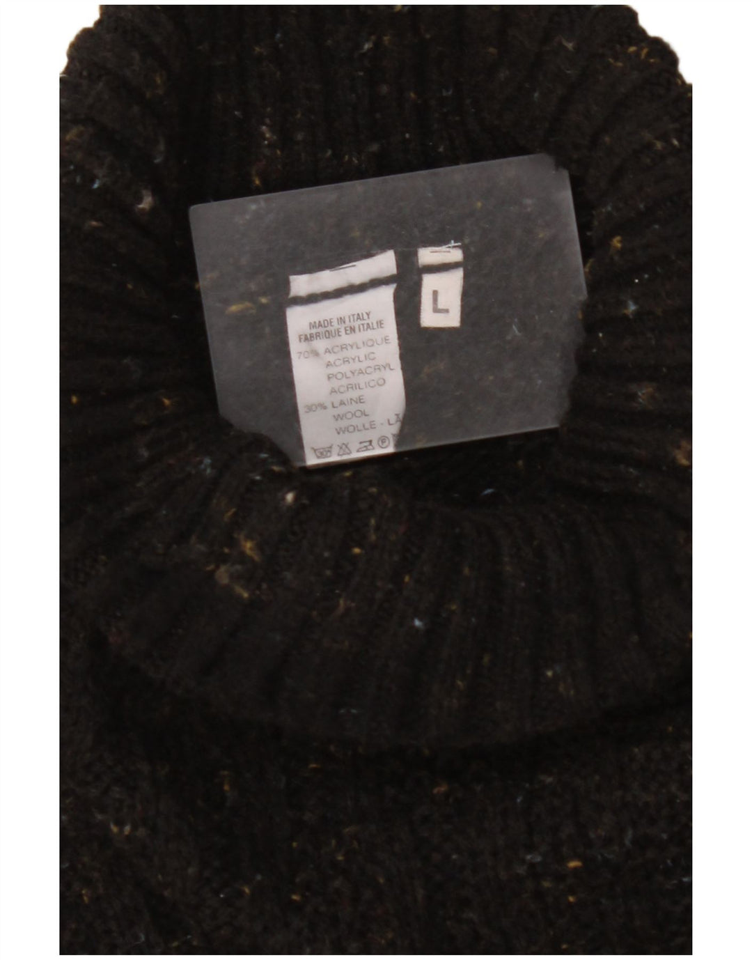 VINTAGE Herre Rullehalstrøje Sweater Stor Sort Flecked Akryl