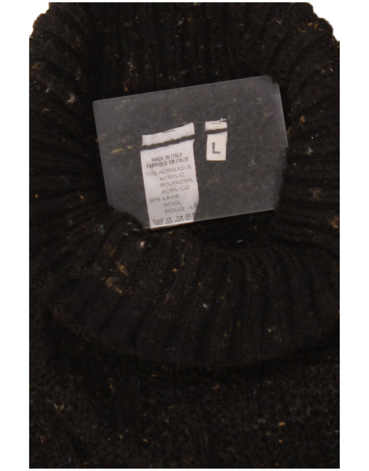 VINTAGE Herre Rullehalstrøje Sweater Stor Sort Flecked Akryl