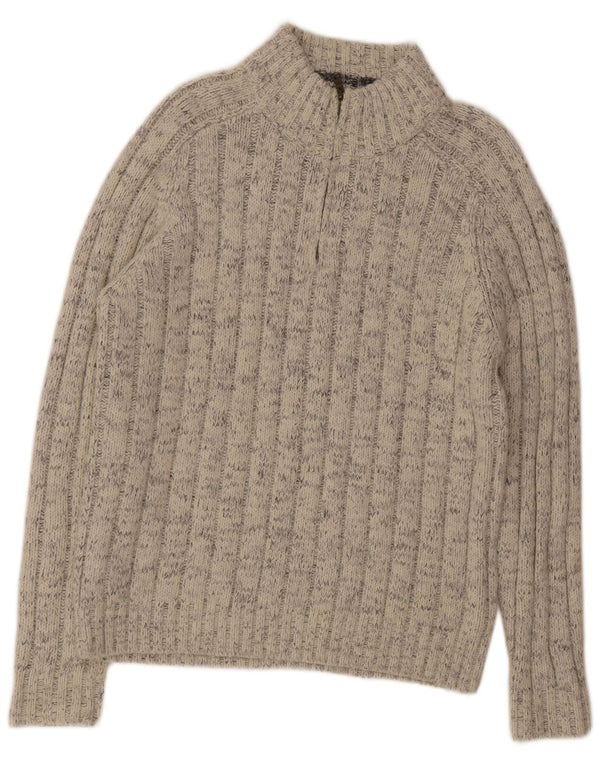 Marks & Spencer Herre Zip Neck Jumper Sweater Stor Beige Stribet Akryl