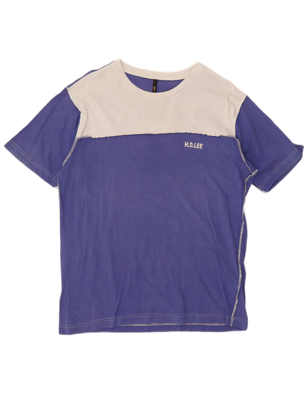 LEE Grafisk T-shirt top til mænd, stor blå farveblok bomuld