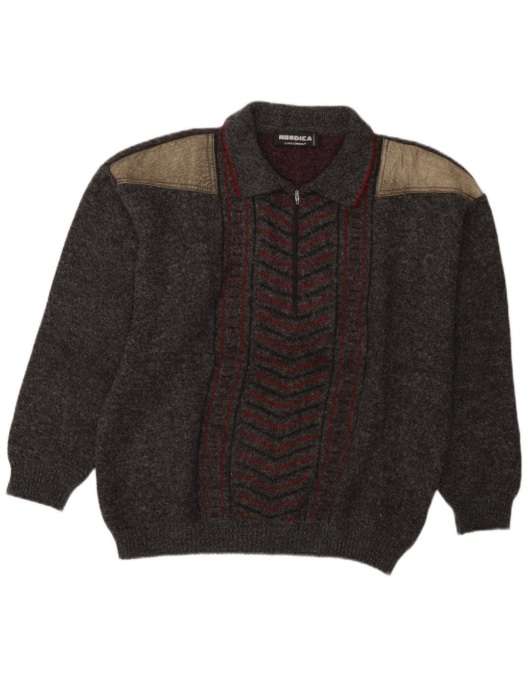 Nordica Herre Polo Neck Jumper Sweater IT 50 Medium Grå Colourblock Uld