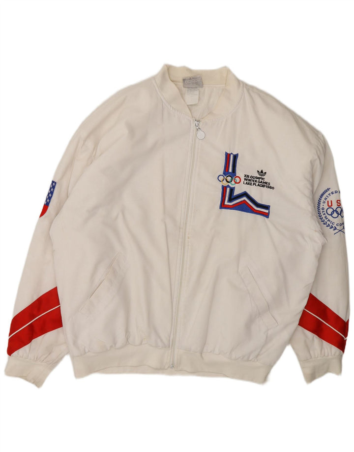 Adidas Herre Vinter-OL 80th Graphic Bomber Jacket UK 40 Large White