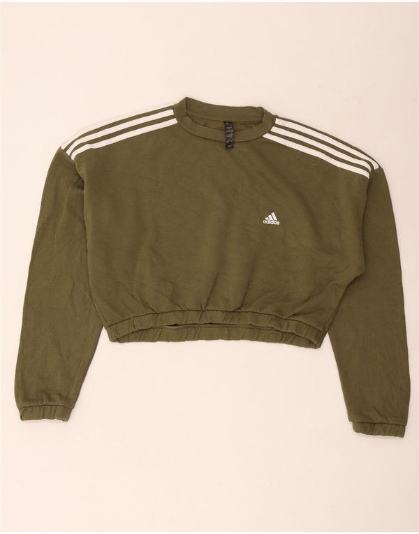 Adidas Dame Crop Oversized Sweatshirt Jumper UK 16/18 Stor Khaki Bomuld
