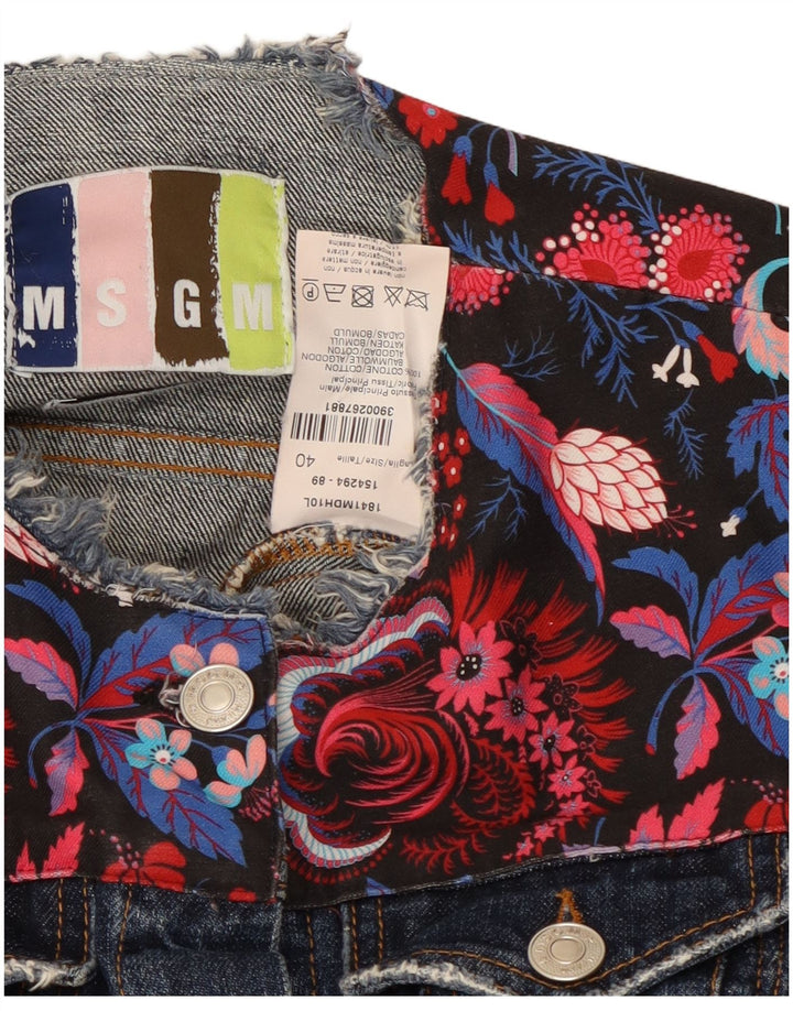 MSGM Womens Crop 3/4-ærmet denimjakke IT 40 Small Navy Blue Floral