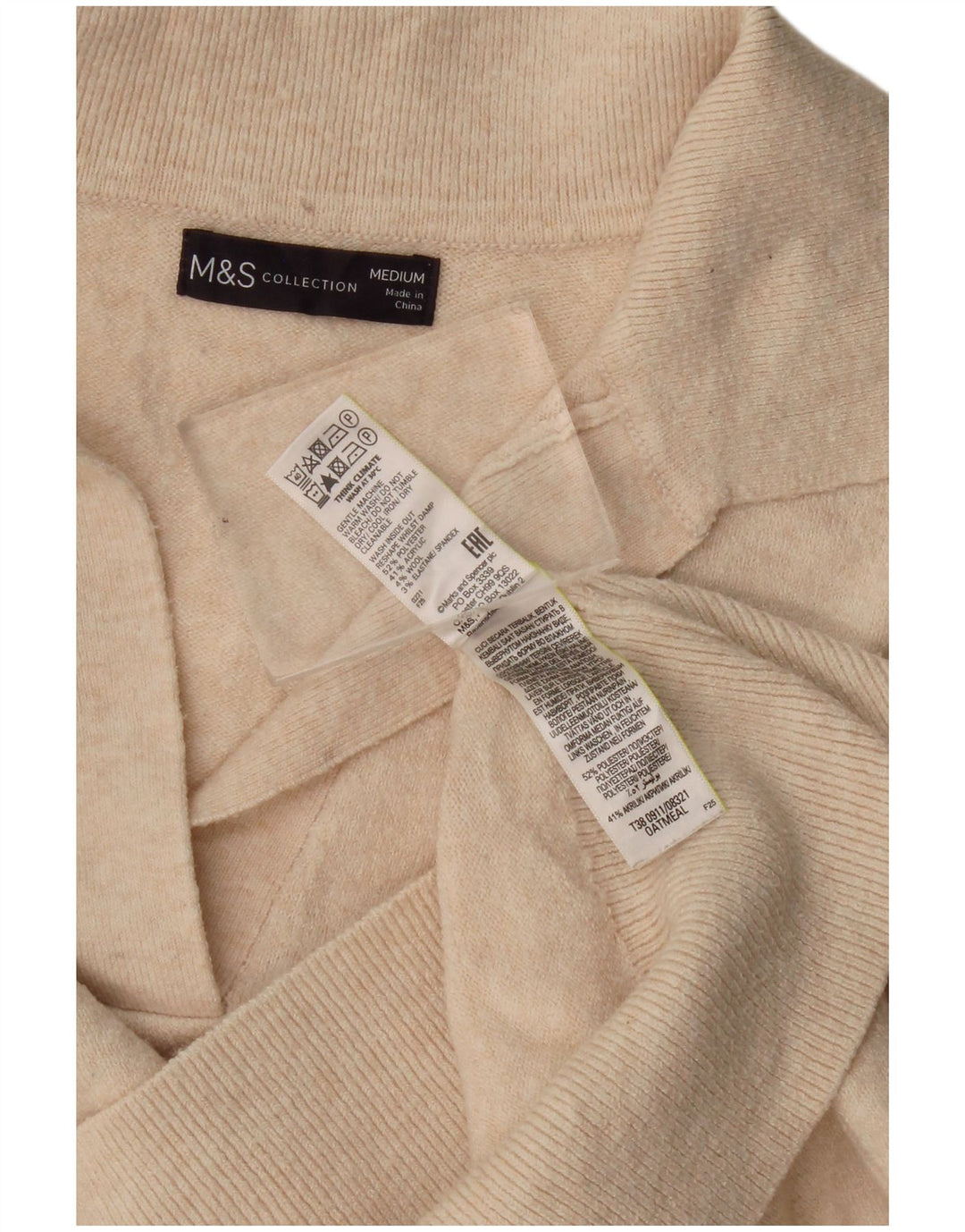 Marks & Spencer Dame Polo Neck Jumper Sweater UK 14 Medium Beige