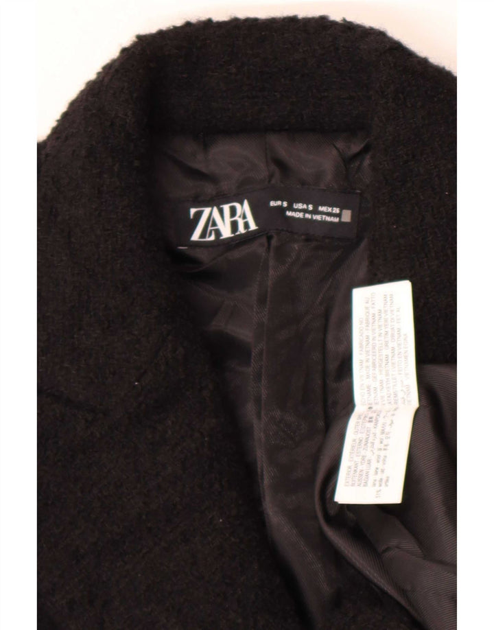 Zara Dame Longline Double Breasted Blazer Jacket UK 10 Small Black