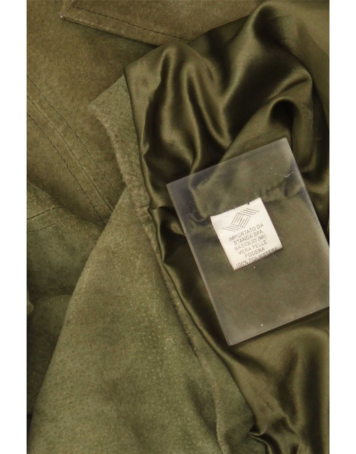 Vintage Dame 3-knaps Ruskind Blazer Jacket IT 42 Medium Khaki Læder