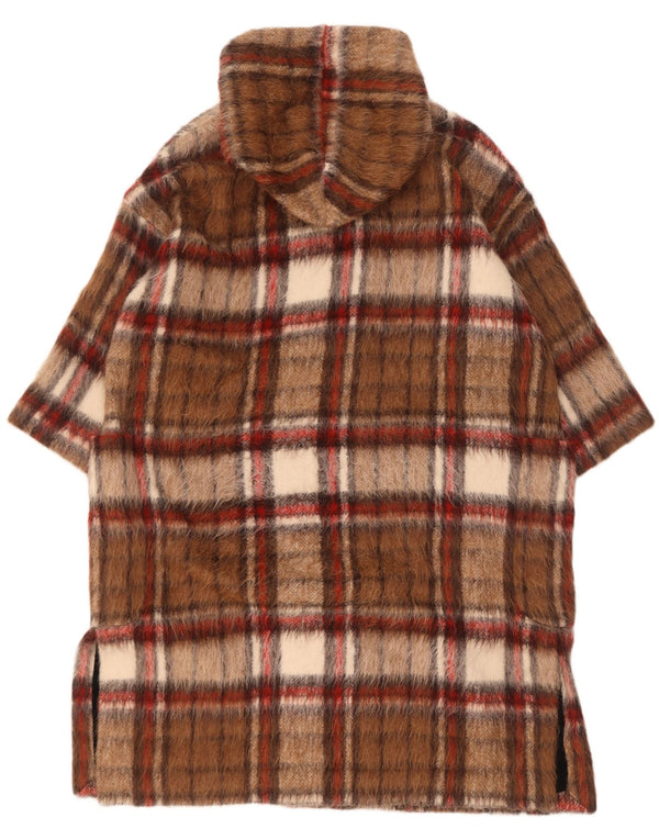 Vintage Womens 3/4 Sleeve Double Breasted Coat UK 16 Large Brown Plaid