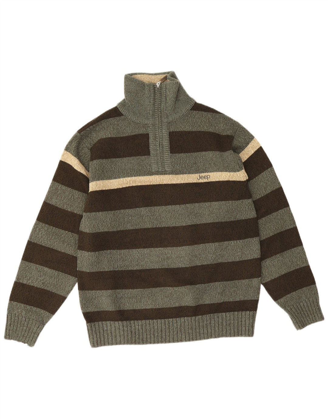 Jeep Herre Zip Neck Jumper Sweater Stor Grøn Stribet