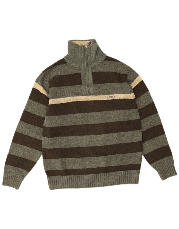 Jeep Herre Zip Neck Jumper Sweater Stor Grøn Stribet