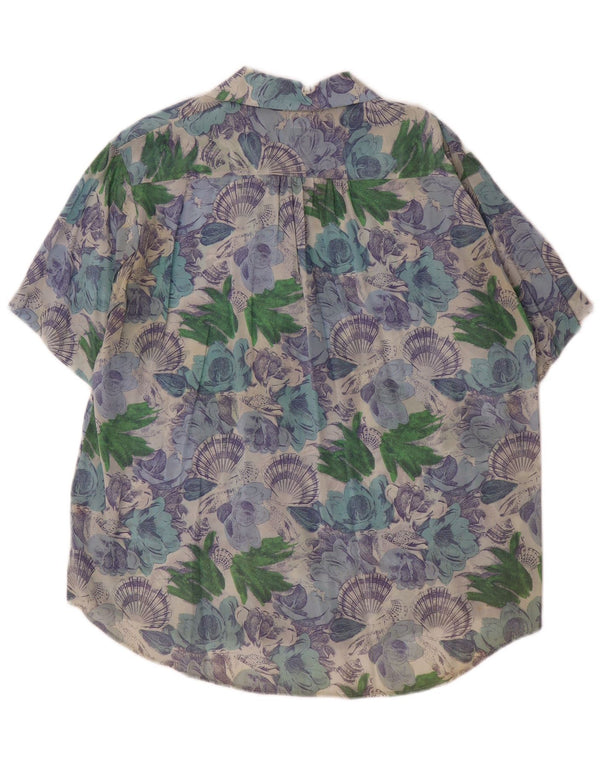 Vintage Kvinders Kortærmet Oversized Skjorte Bluse IT 42 Medium Blue Floral