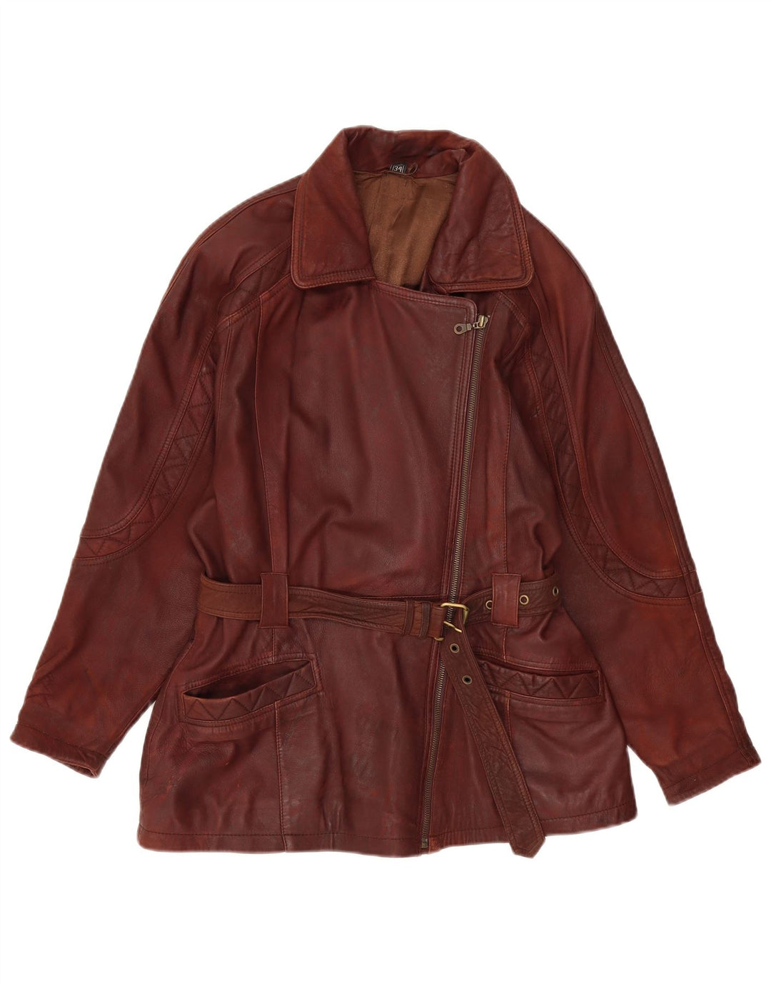 C&A Womens New Fast Oversized Læderjakke EU 34 XS brunt læder