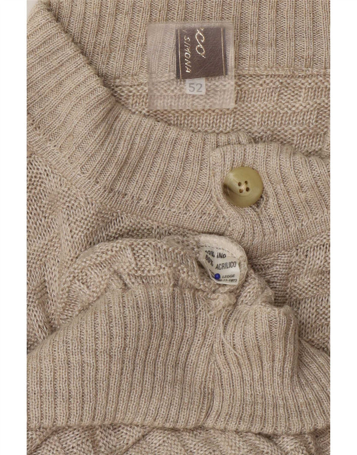 Vintage herre cardigan sweater IT 52 Stor beige geometrisk hør