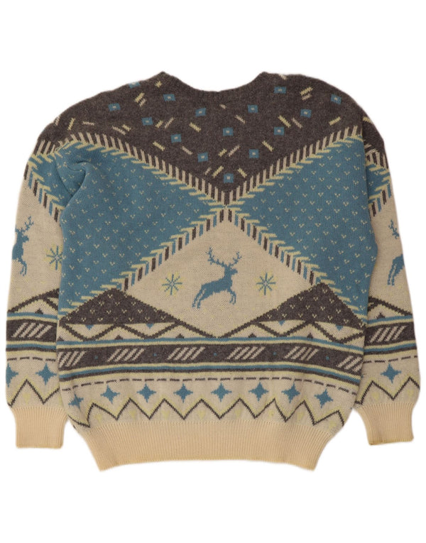 TRUSSARDI JEANS Herre sweater med rund hals, stor Off White Fair Isle