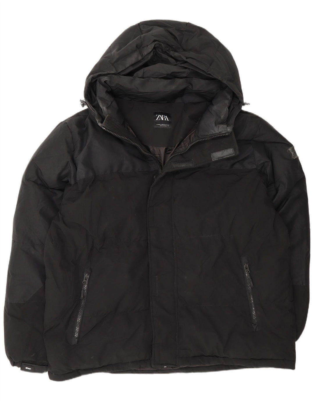 Zara Herre hættepolstret jakke UK 44 2XL Sort Polyester