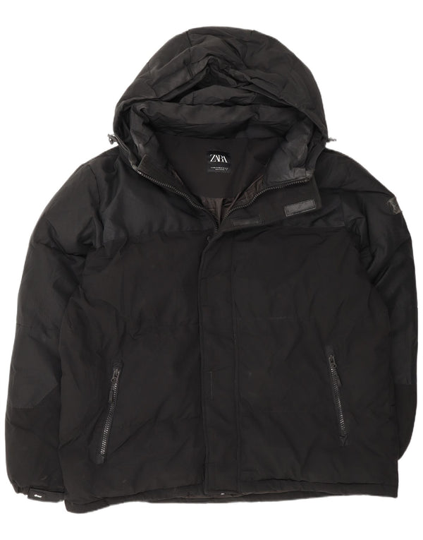 Zara Herre hættepolstret jakke UK 44 2XL Sort Polyester