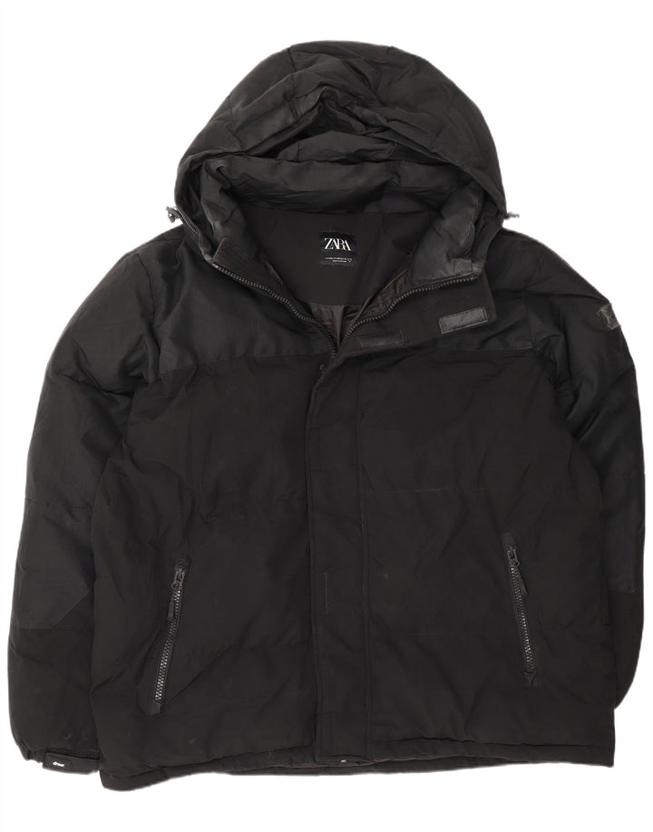 Zara Herre hættepolstret jakke UK 44 2XL Sort Polyester