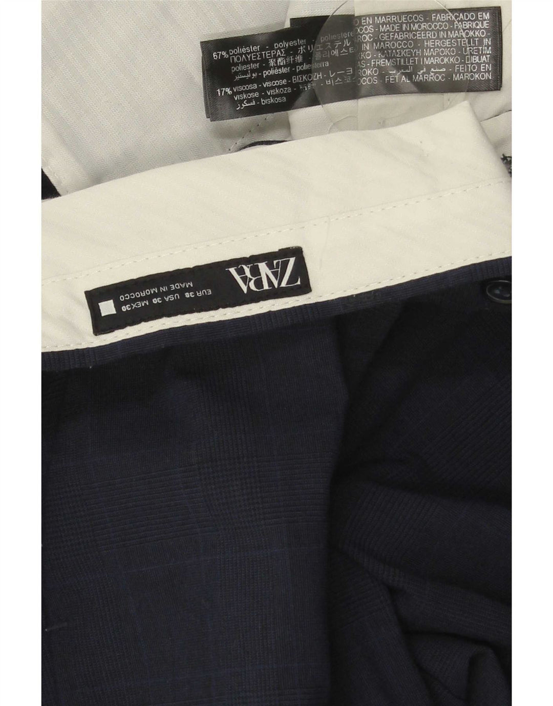 Zara Herre Slim Chino Bukser EU 38 Small W30 L29 Marineblå Ternet polyester