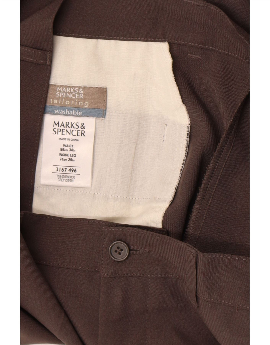 Marks & Spencer Straight Chino-bukser til mænd W34 L29 brun polyester