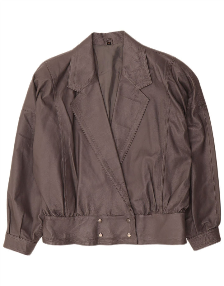 Vintage Dame Bomber Oversized Læderjakke EU 42 Large Grey Læder