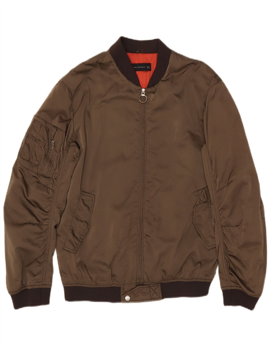Zara Womens Bomber Jacket UK 10 Small Khaki Polyester