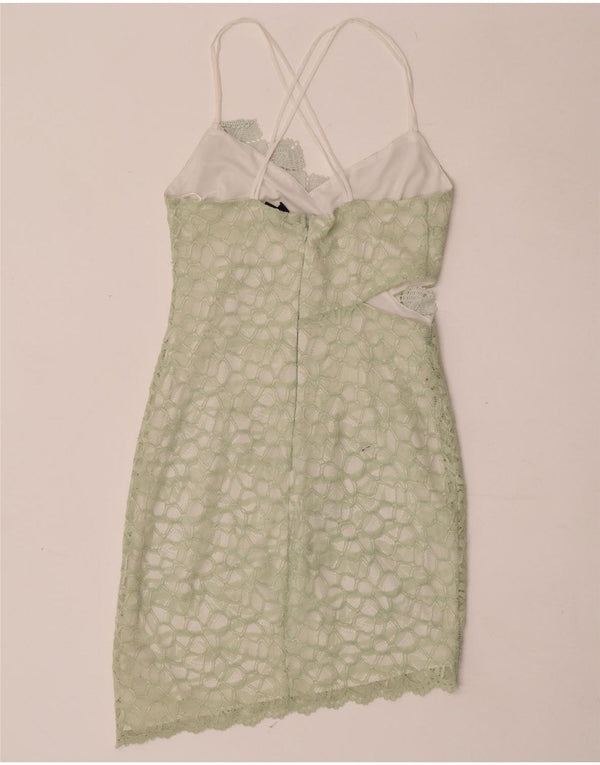 Topshop Dame Asymmetrisk Lace Halter Dress UK 10 Small Green Geometric