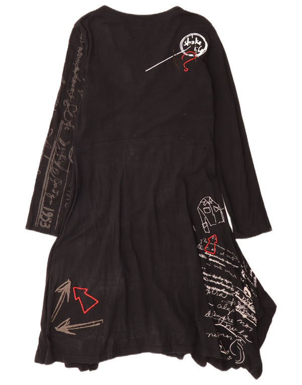 Desigual Kvinders Grafisk Langærmet Asymmetrisk Kjole UK 18 XL Sort