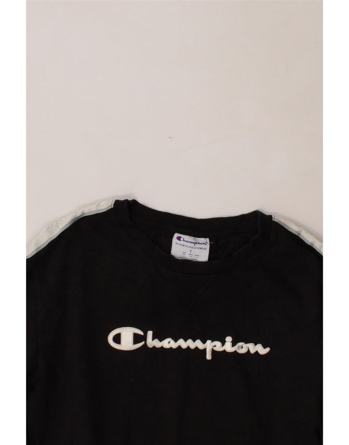 CHAMPION Womens Graphic Sweatshirt Jumper UK 10 Small Black Cotton Vintage Champion and Second-Hand Champion from Messina Hembry 