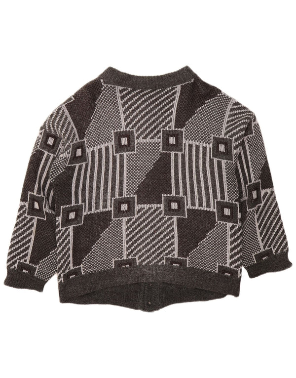 VINTAGE Dame Oversized Cardigan Sweater UK 18 XL Grå Geometrisk
