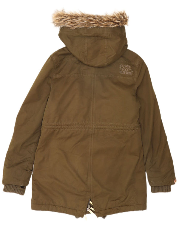 Superdry Womens The windparka Sherpa Parka-jakke med hætte UK 14 Medium Khaki