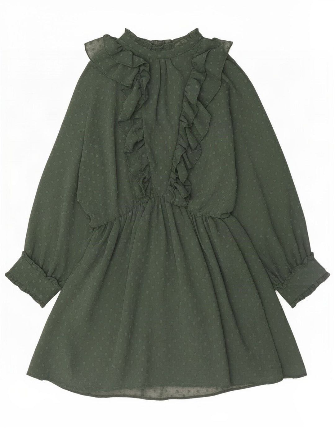 Zara Dame Langærmet Flæse Front A-Line Kjole UK 14 Medium Grøn