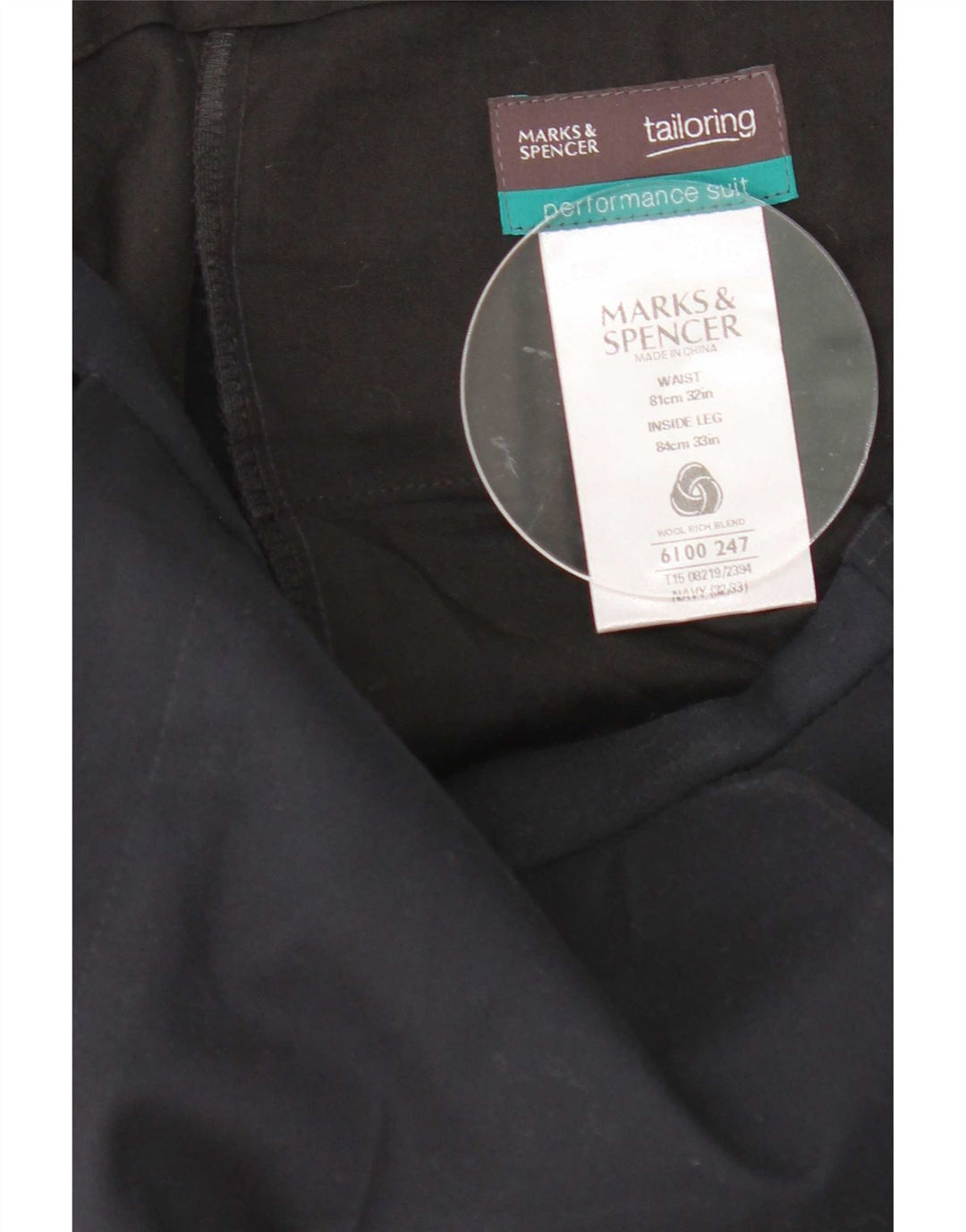 Marks & Spencer Lige jakkesætsbukser til kvinder W32 L33 Marineblå uld