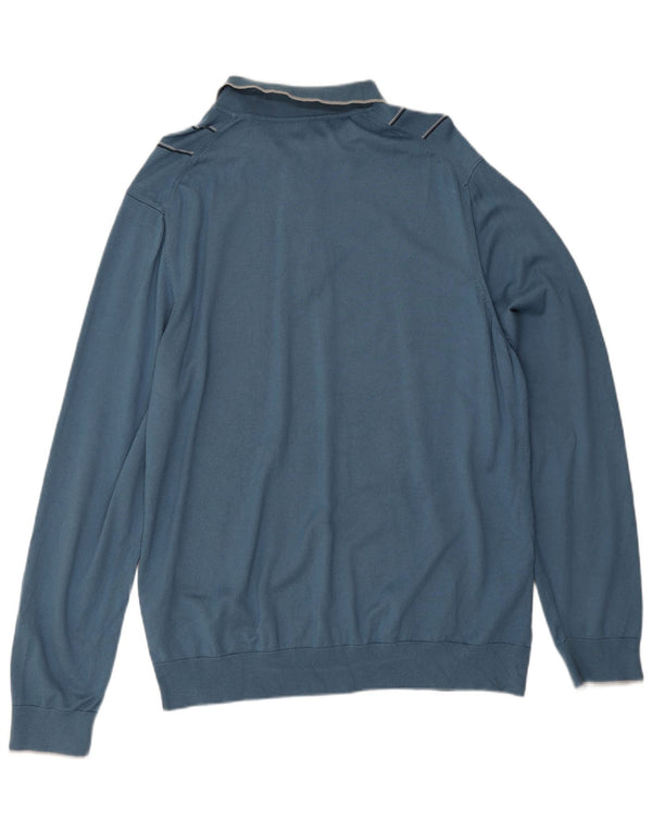 Marks & Spencer Herre Polo Neck Jumper Sweater 2XL Blå Stribet Modal