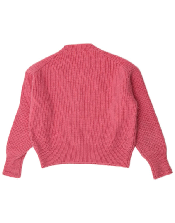 Zara Womens Crop Crew Neck Jumper Sweater UK 14 Medium Pink Wool