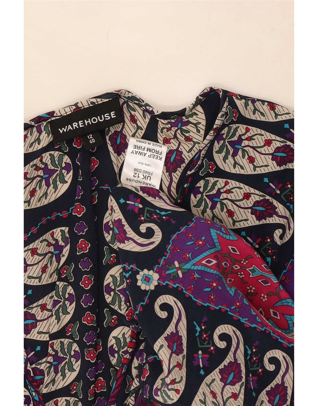Warehouse Dame Kaftan Kjole UK 12 Medium Flerfarvet Paisley Silke