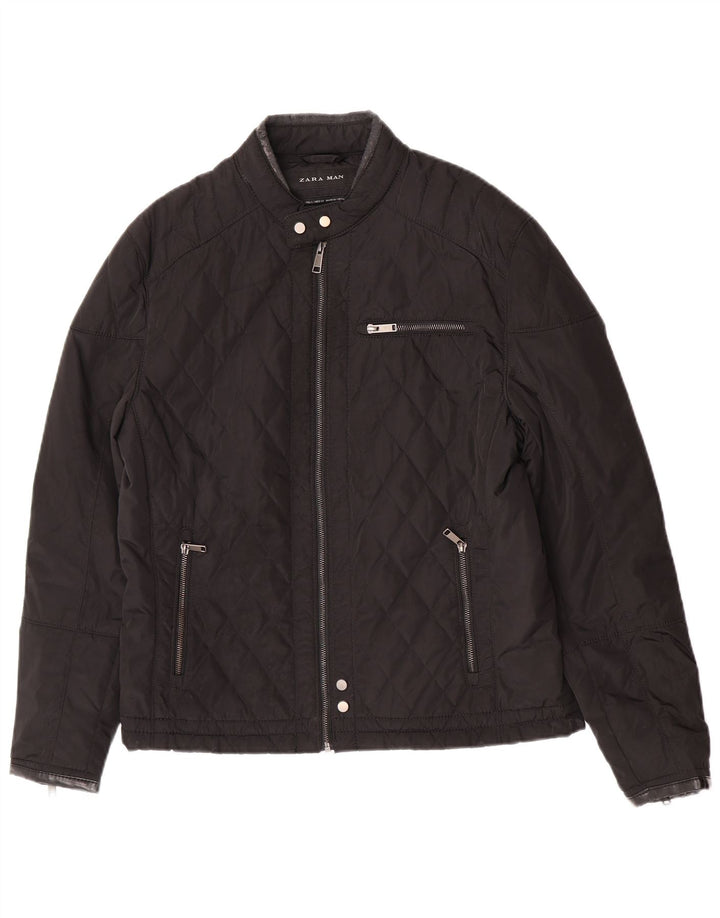 Zara Herre quiltet jakke UK 40 Stor sort polyester